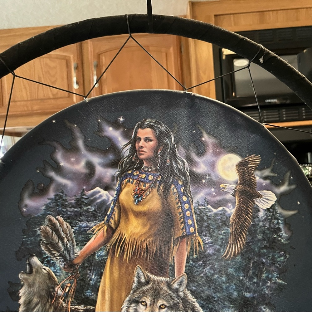 Hand Crafted Dreamcatcher with Native American Design - Black and Brown - Picture 2 of 9